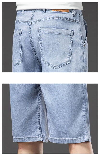 Lyocell Thin Men's Baggy Denim Shorts Loose Summer Casual  Stretch Soft Straight Jeans Male Brand Shorts Male Blue Grey