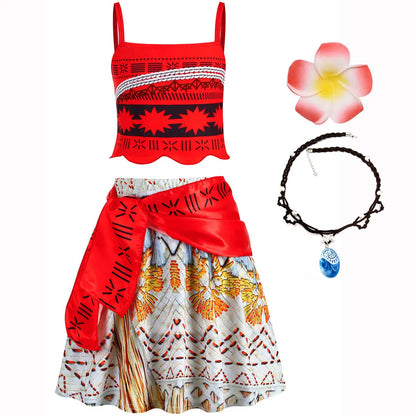 Halloween Moana Halter Dress for Girl Cosplay Moana Princess Costume Hawaii Toddler Vaiana Cute Sundress Two Piece Costume Set