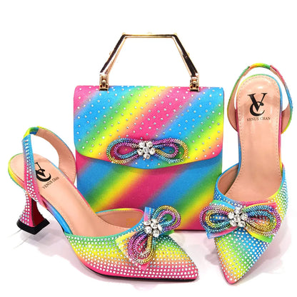 The Latest INS Style Rhinestone Bow Side Empty Party High Heels Pointed Toe Stiletto Heels Silver Women's Shoes And Bags