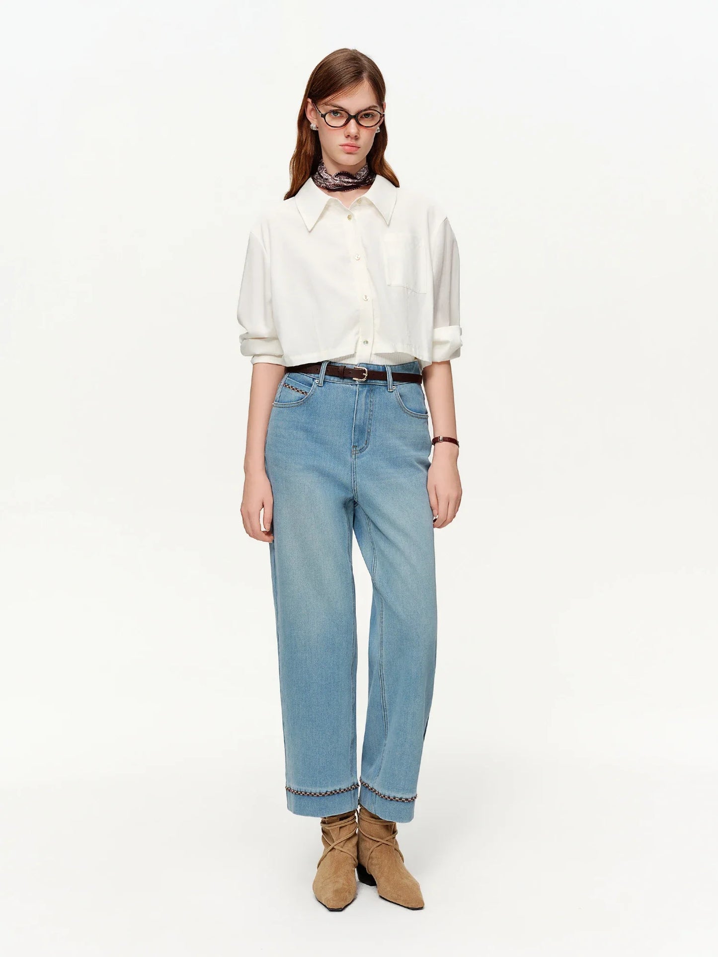 Double-length Jeans Women High-waisted Slim-fit Classic Straight Pants High Waist Elegant Office Lady Spring Trendy