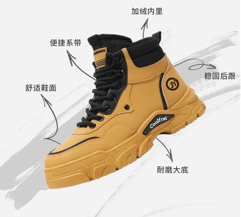 Mens Boots Casual Shoes Winter Platform Leather Designer Luxury Chelsea Cowboy Outdoor Work Safety Ankle Sneakers 2025