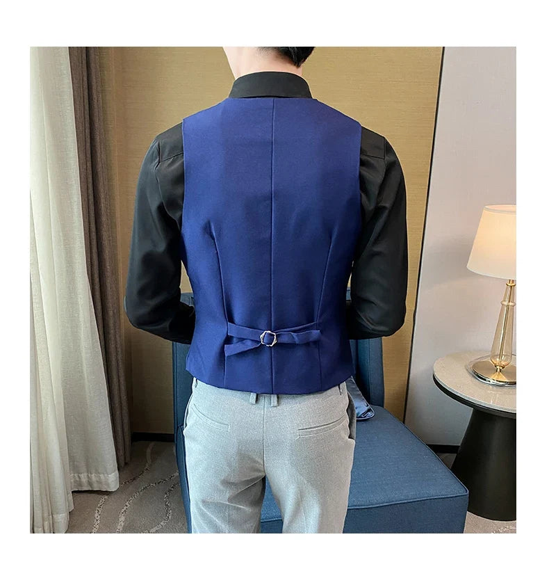 Top Quality Men's Business Casual Slim Vest Fashion Designer Men Classic Solid Color Single Breasted Sleeveless Vest Size 5XL-M
