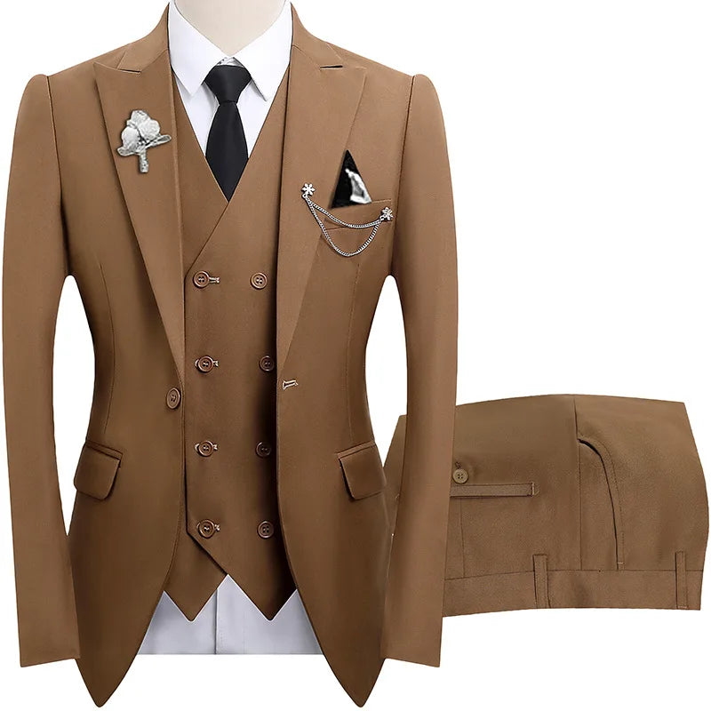 2026 men's dark green three piece suit, (Chinese size) slim fit jacket with vest and pants, wedding party set.