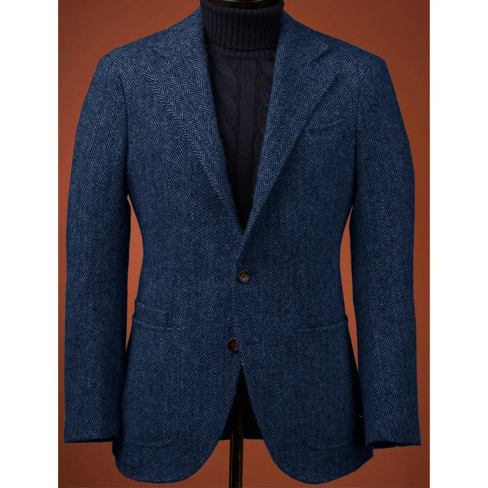Herringbone Slim Fit Suit Jacket For Men's Single Breasted Business Blazer Casual Jacket Fashion Comfortable Elegant Mens
