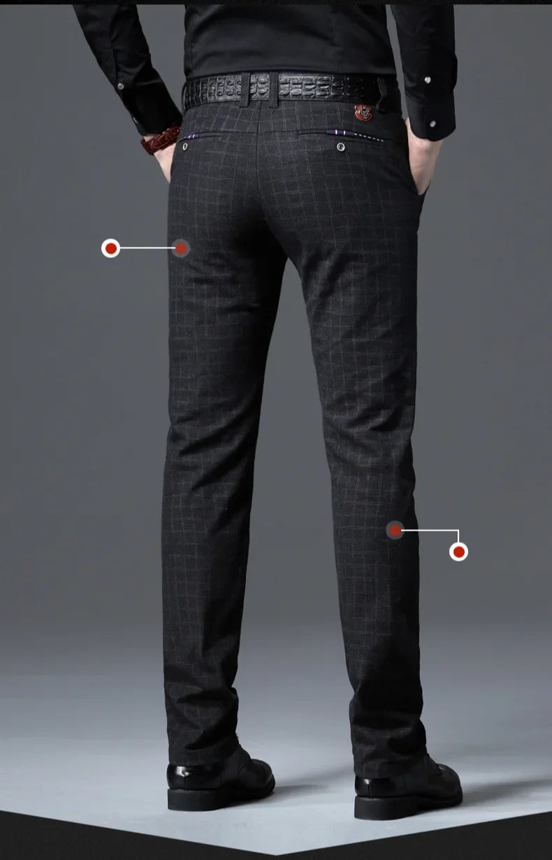 Men's Autumn New Classic Business Suit Pants Black Blue Fashionable Stretch Straight Slim Casual Trousers Brand Clothing Male