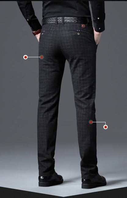 Men's Autumn New Classic Business Suit Pants Black Blue Fashionable Stretch Straight Slim Casual Trousers Brand Clothing Male