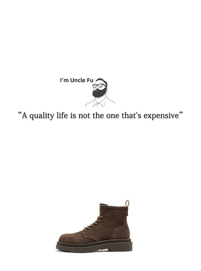Maden New Vintage Brown Winter Work Boots Casual Suede High-top Boots Thick Soles Round Toes Shoes Men's Shoelaces Boots