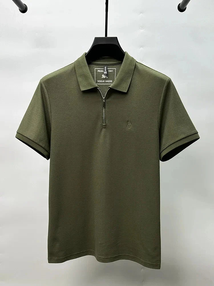 High end brand embroidered men's short sleeve half zip polo shirt short sleeve summer breathable business casual Paul T-shirt