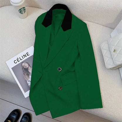 Spring Women's Suit Jacket Fashionable Korean Design Commute Style Long Sleeve Polyester Blend Urban Windbreaker