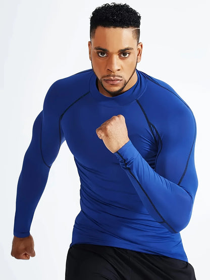 Fitness tight fitting men's long sleeved sports running basketball elastic base shirt with quick absorption and sweat wicking pr