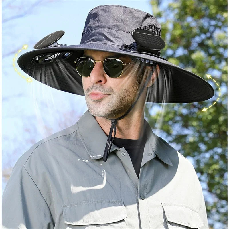 Summer For Outdoor Camping Fishing Hiking Sunscreen Fisherman Hat Solar Fan Cap Portable Solar Charging Cap with Fan Men Women