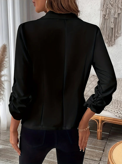 Black Women's Plus Size Woven Solid Color Autumn Blazer Black