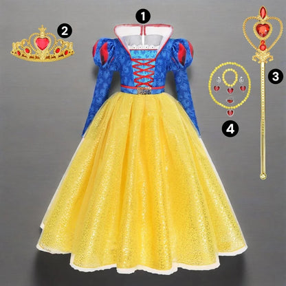 Deluxe Snow White Gown Set with Accessories Princess Costume Fairy Cosplay for Girls Kids Toddler Carnival Party Vestido