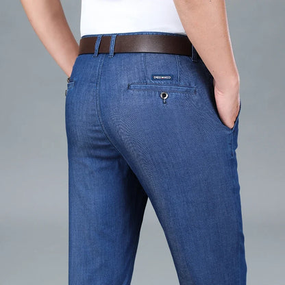 2026 New Spring Men's Light Blue Stretch Straight Jeans Business Casual Denim Pants Modal Fabric Trousers Male Brand