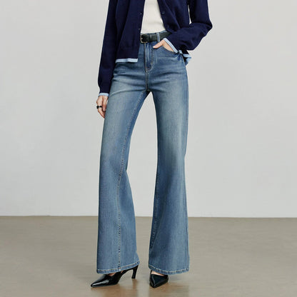 Women Denim jeans 2025 Autumn New Lycra Stretch Mid Waist Cotton Flares Pants