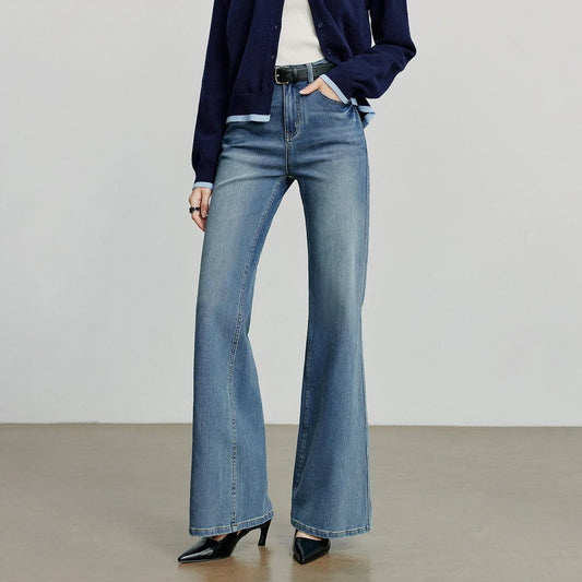 Women Denim jeans 2025 Autumn New Lycra Stretch Mid Waist Cotton Flares Pants