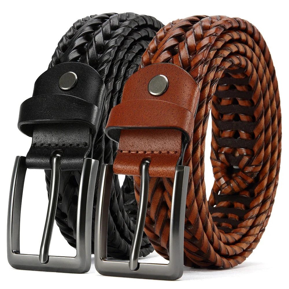 Leather Braided Belts for Mens Casual Woven Leather Belt for Dress Pants