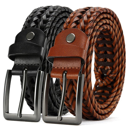 Leather Braided Belts for Mens Casual Woven Leather Belt for Dress Pants