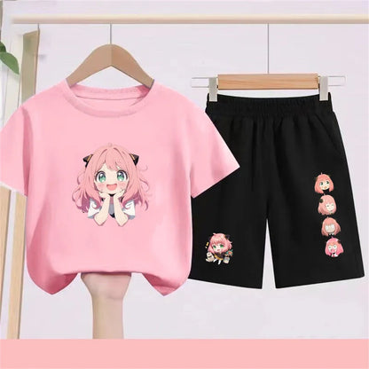Kids Japanese Anime Spy X Family T-Shirt Sets cool Tops Boy Girls red Casual TShirt+Shorts Children's Summer Short Sleeve