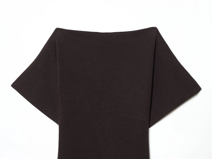 2026 Women Summer Fashion Solid Midi Dress Side Zipper Pleated Woman Ship-type Short Sleeved Stitching Holiday Party Dress