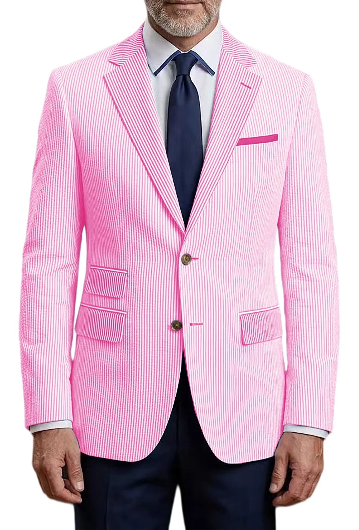 Men's Striped Seersucker Blazer Slim Fit Casual Suit Jacket Formal Business Coat Breathable Spring Summer Streetwear Outerwear