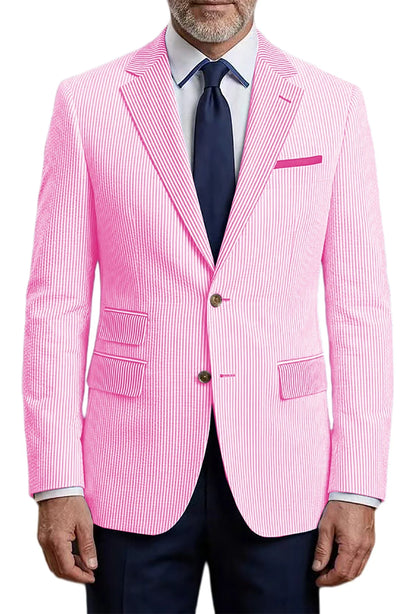 Men's Striped Seersucker Blazer Slim Fit Casual Suit Jacket Formal Business Coat Breathable Spring Summer Streetwear Outerwear