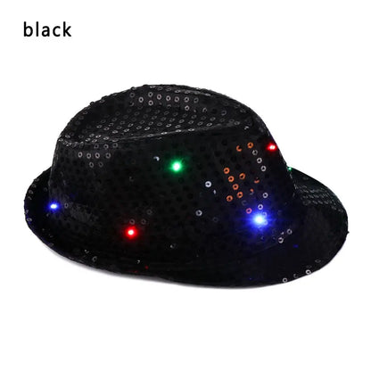 Unisex Light Up Flashing Led Fedora Trilby Jazz Hat Panama Cap Sequin