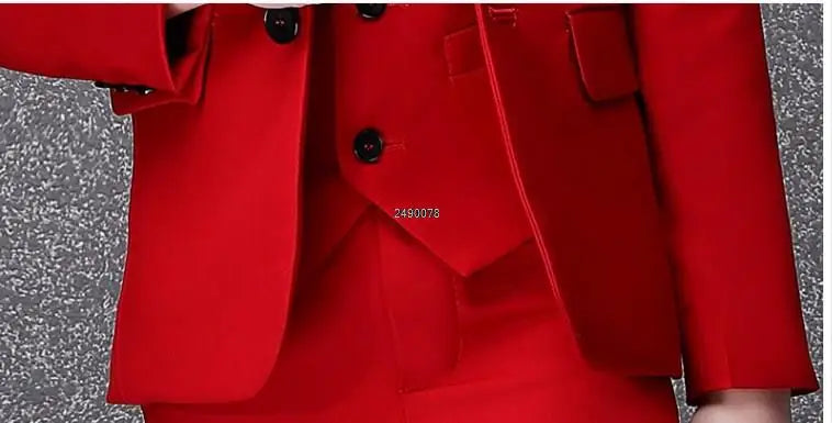 Flower Boys Photograph Suit Kids Red Wedding Suit Teenager Birthday Party Tuxedo Dress Children Graduation Stage Show Costume
