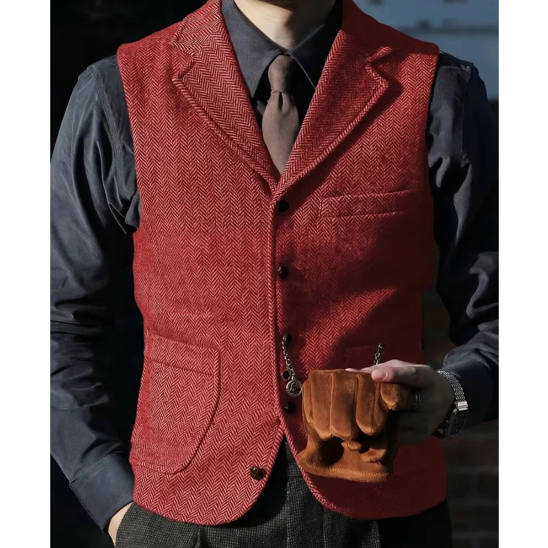 Men Vest Brown Herringbone With Lapel Single Breasted Waistcoat For Wedding Party Business Prom Work Daily Casual Men Suit Vest