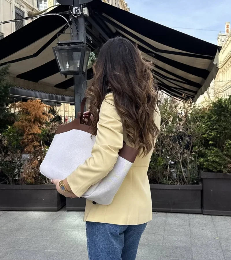 2025  women's new elegant fashion retro round neck cut waist slit long-sleeved casual suit jacket
