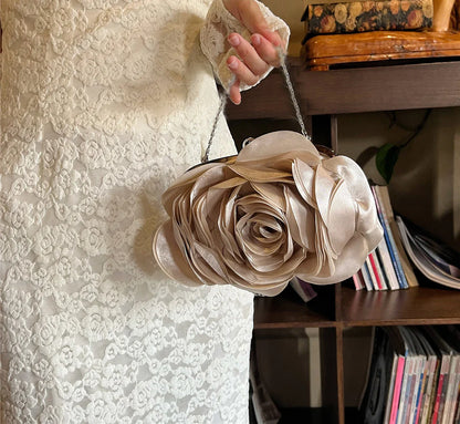 Fashion Pink Flower Petal Banquet Floral Dress Purse Evening Day Clutch Bag Women Luxury Prom Party Wedding Day Bag