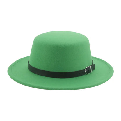 Felted Men Hats Solid Flat Top Belt Band Classic Simple Fedora Hats Khaki Camel Black White Red Casual Formal Dress Winter Hats
