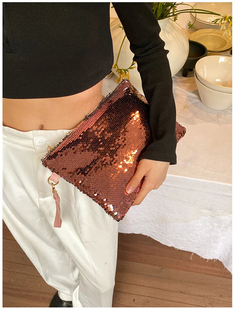 Fashion Women's Sequined Bling Handbag And Purse Small Wedding Party Evening Bag Lady Wristlet Clutch Bag Female Envelope Bag