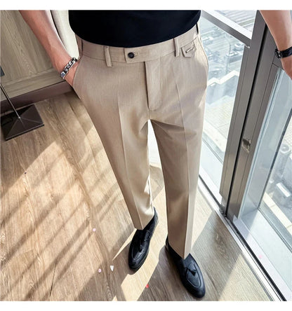 High Quality Modal Acetate Elastic Waist Casual Pants 2026 Spring Summer New Men's Solid Color Slim Fit Business Suit Pants