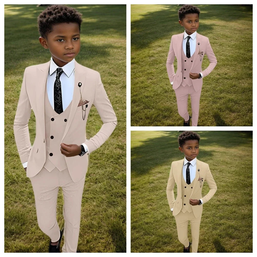 Fast Ship Colorful Regular Fit Kids Suit Set In Stock High Quality 4 Pieces Blazer Vest Pants Tie For Kids 3-14Y Birthday Party