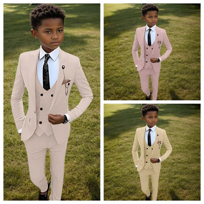 Fast Ship Colorful Regular Fit Kids Suit Set In Stock High Quality 4 Pieces Blazer Vest Pants Tie For Kids 3-14Y Birthday Party