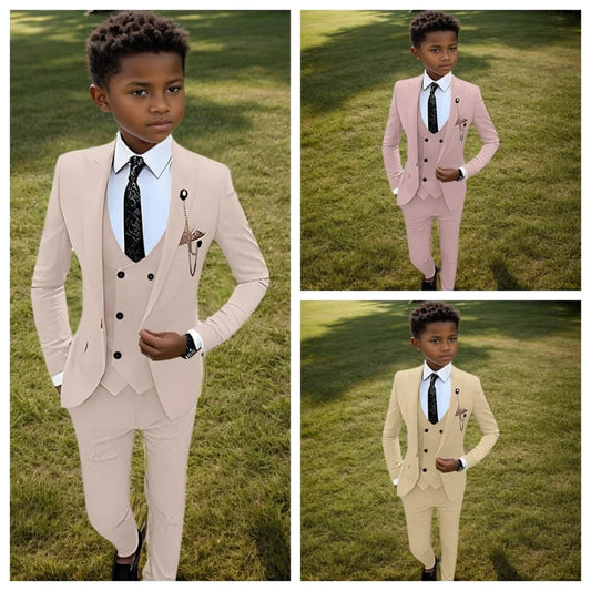Fast Ship Colorful Regular Fit Kids Suit Set In Stock High Quality 4 Pieces Blazer Vest Pants Tie For Kids 3-14Y Birthday Party