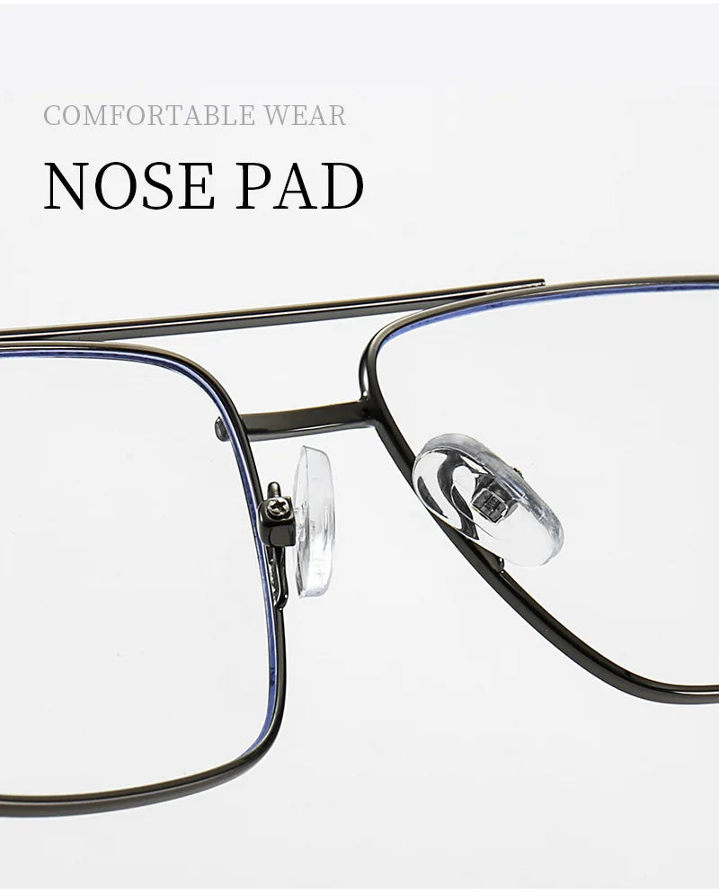 Classic Business Men's Metal Geometric Square Frame Eyewear Customizable Prescription Blue Light Protection Eyewear