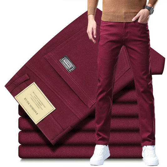 2026 96% Cotton Elastic Cotton Jeans Men's Spring Slim Straight Denim Pants Comfort Large Size Korean Business Casual Trousers