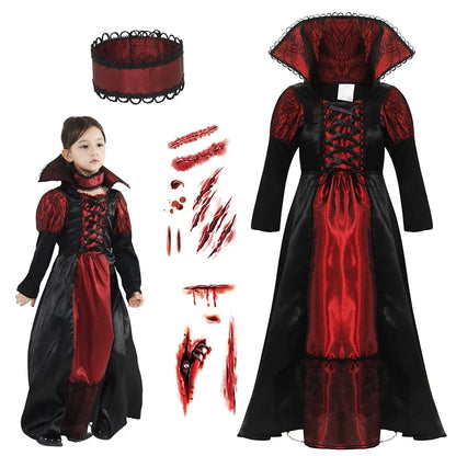 Girls Halloween Vampire Costume Adult Vampiress False Teeth Stickers Role Play Carnival Party Cosplay Outfits for Women