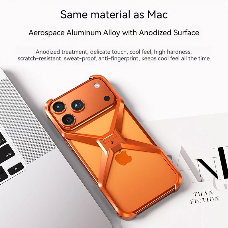 New X-Shaped Metal No Border Four Corner Anti Fall Irregular Phone Case,For iPhone 17 Promax 17 Pro Bumper Back Cover