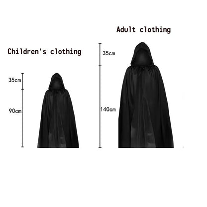 2026Halloween New Party Role Playing Children Adult Death Black Cloak Halloween Skull Ball Costume Prop Set Children Adult Gift