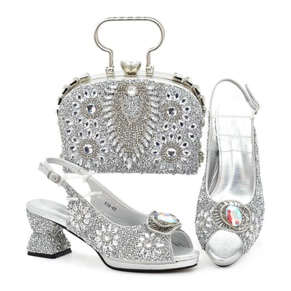 Italian Shoes and Bags Matching Set Decorated with Rhinestone Shoe and Matching Bag for Nigeria Party Wedges Shoes for Women