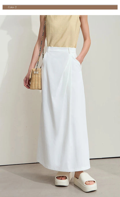 Minimalism 2025 New Long Skirts For Women Summer Vocation Black Pleated Elegant Office Lady Commuting Loose Skirt 12542102
