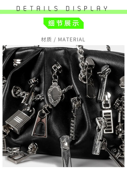 Punk Style Ruched Dumpling Armpit Bag 2025 Multi Zipper Head Decoration Women's Shoulder Bags Spicy Girl Y2K Handbags