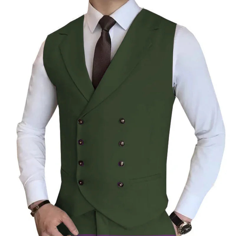 Men Vest Champagne Solid Double Button Waistcoat For Wedding Birthday Banquet Party Work Business Casual Men Suit Vest