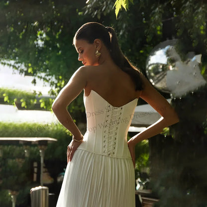 Strapless Pleated Wedding Dresses Corset A-Line Chiffon Bridal Gown Floor Length Customized Vestido De Noivas Para Casamento