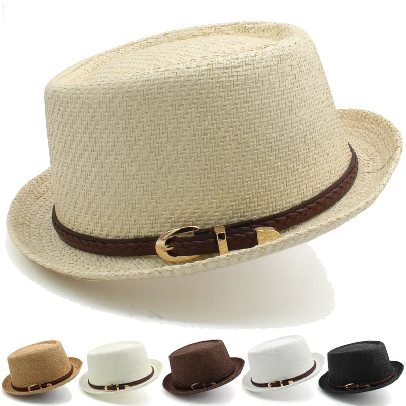 Men Women Straw Pork Pie Hats Summer Sunhat Boater Caps Sailor Sombrero Beach Fedora Trilby Outdoor Travel US Size 7 1/4 UK L