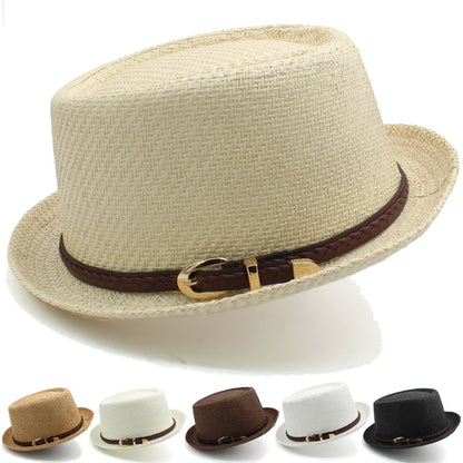 Men Women Straw Pork Pie Hats Summer Sunhat Boater Caps Sailor Sombrero Beach Fedora Trilby Outdoor Travel US Size 7 1/4 UK L