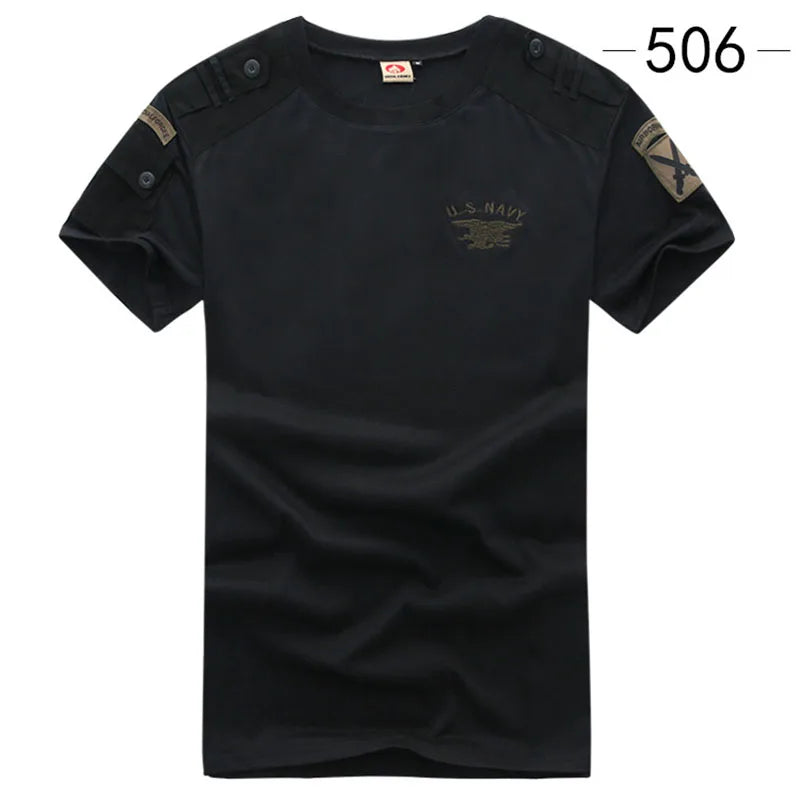 Summer Style Men's T-Shirts Military Style Short Sleeve Tees Streetwear Embroidery Pure Cotton Casual T Shirt Men Cloting